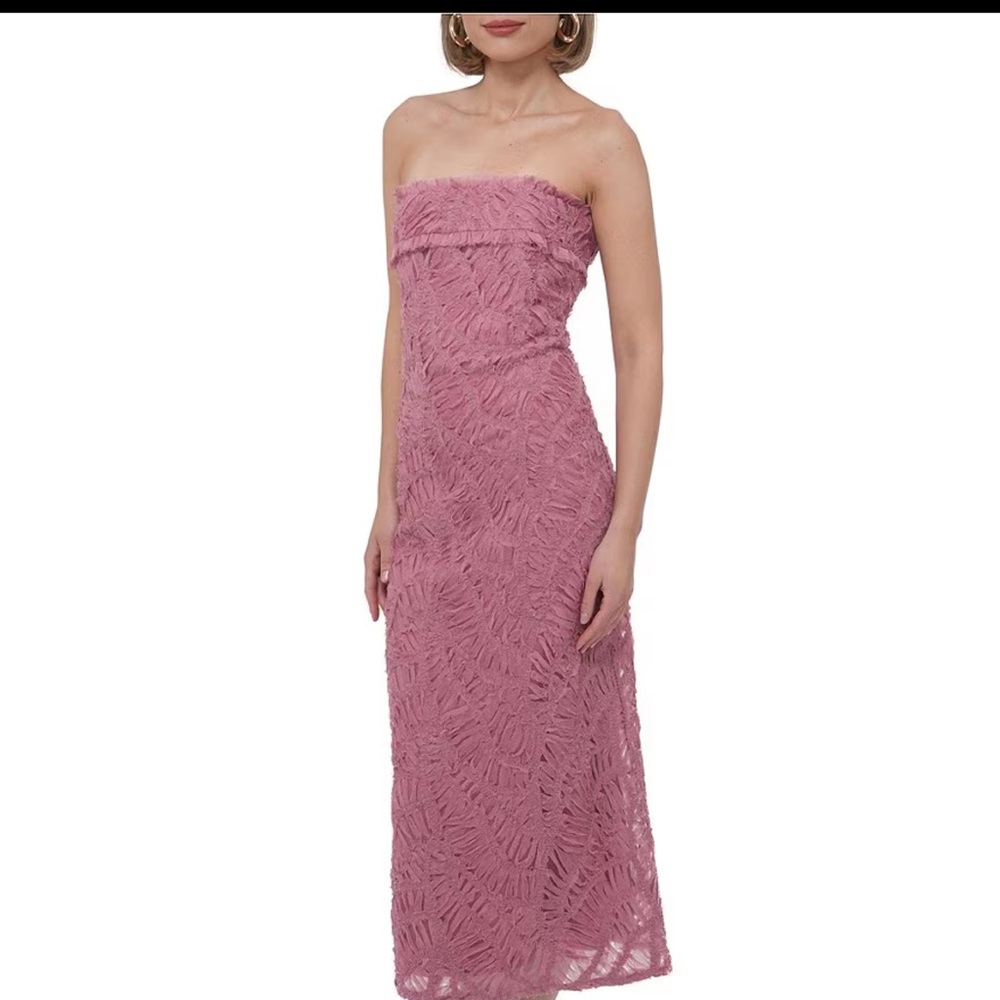 NWT Adelyn Rae Lace Strapless Neck Sleeveless Sheath Maxi Dress in pink rose